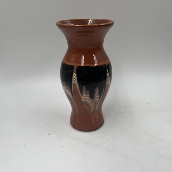Vintage Painted And Dripped Glazed Bulgarian Terracotta Vase MCM Unique - Picture 1 of 7